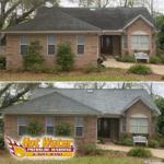 A roof cleaning project in Killearn Acres was a success. The before and after images show a significant improvement in the appearance of the roof.