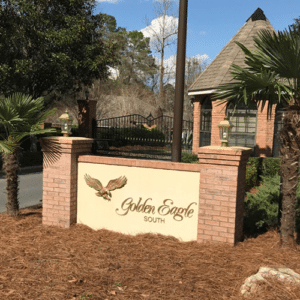 Neighborhood sign for Golden Eagle, located in Killearn Lakes, Tallahassee.